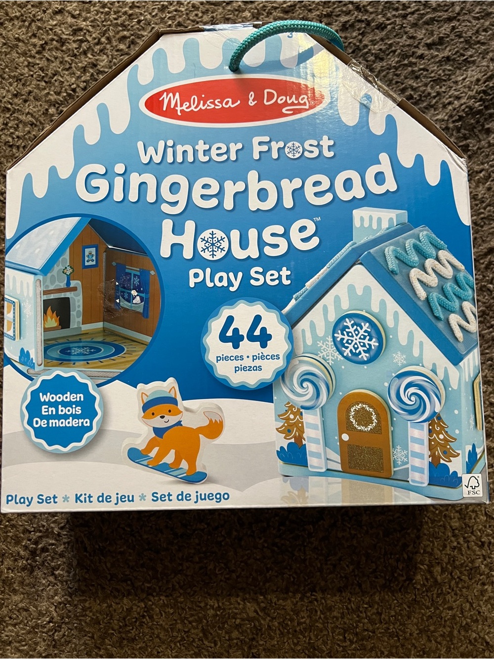 Melissa & Doug Wooden Gingerbread House Play Set Winter Frost Blue 44 Pieces New